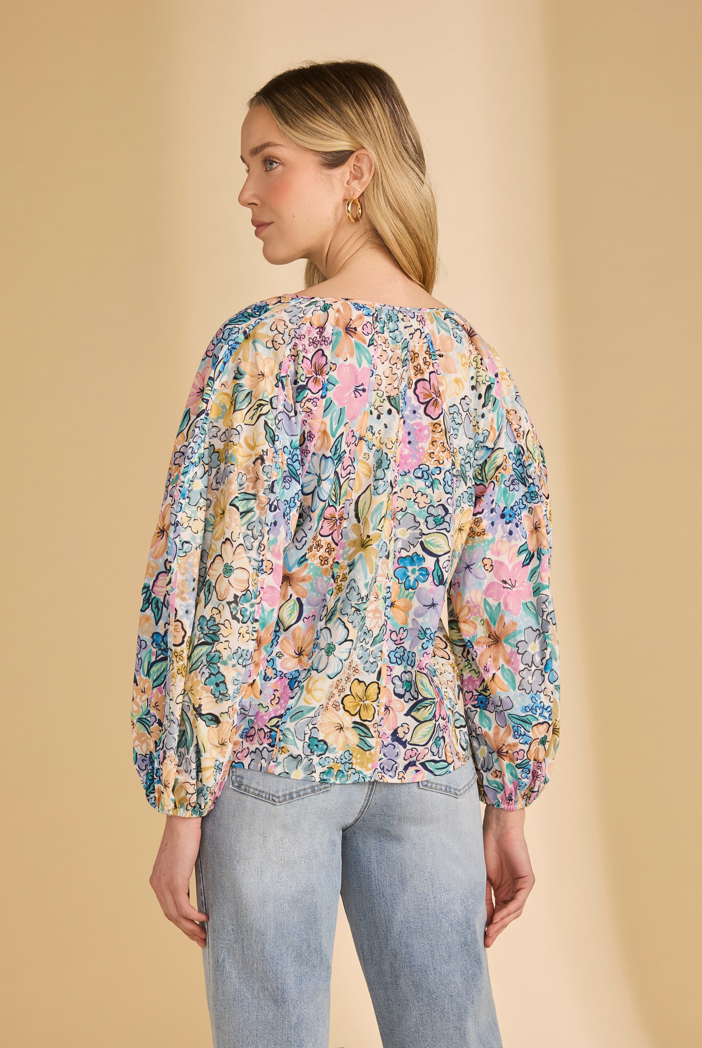 Back view of Ambush Floral blouse displaying floral pattern and gathered yoke by French Dressing Jeans (FDJ)