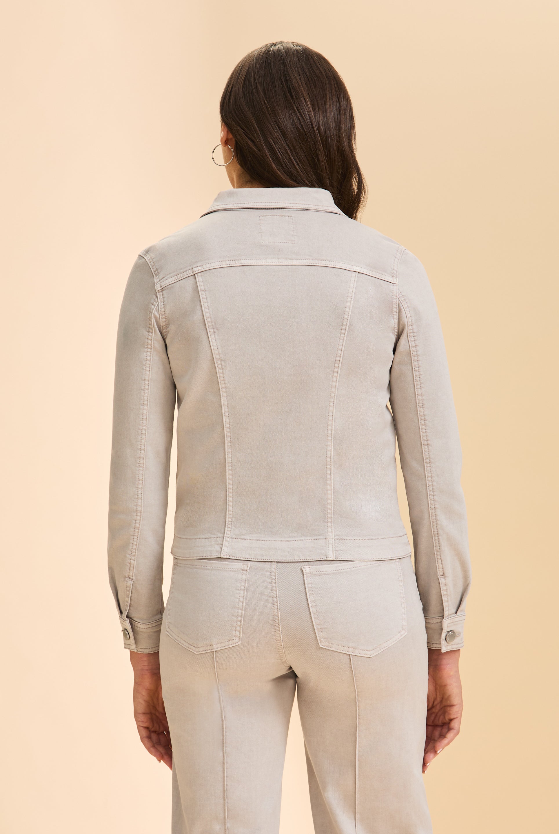 Back view of taupe jacket highlighting seam lines by French Dressing Jeans (FDJ)