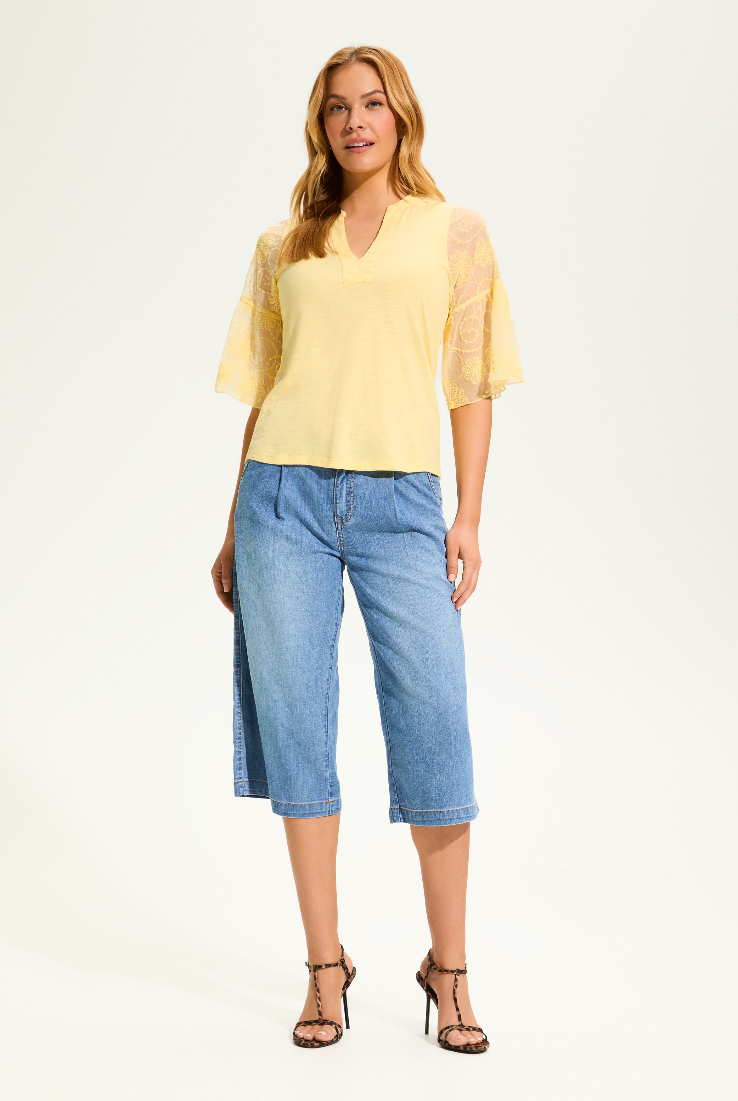 Mesh Bell Sleeve Top
