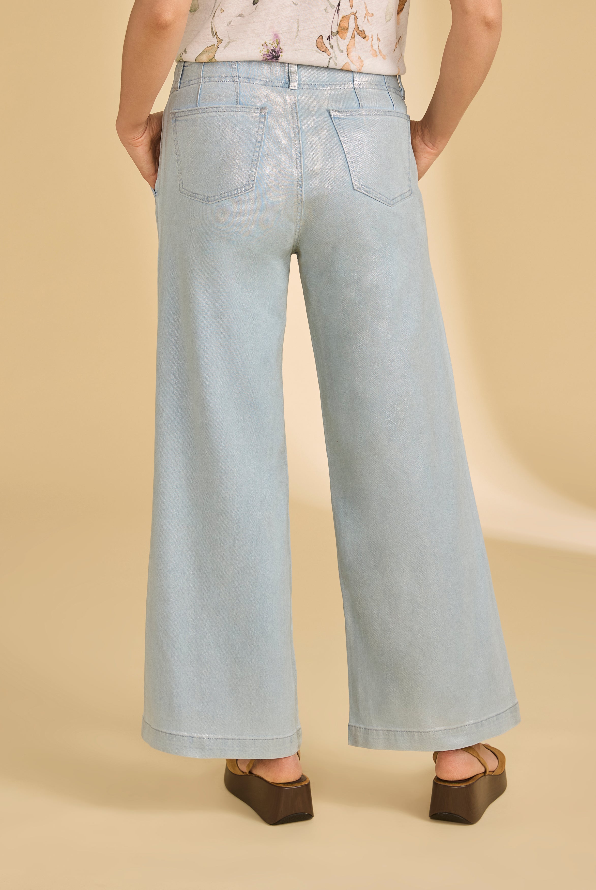 Back view of lime Christina trousers featuring patch pockets by French Dressing Jeans (FDJ)