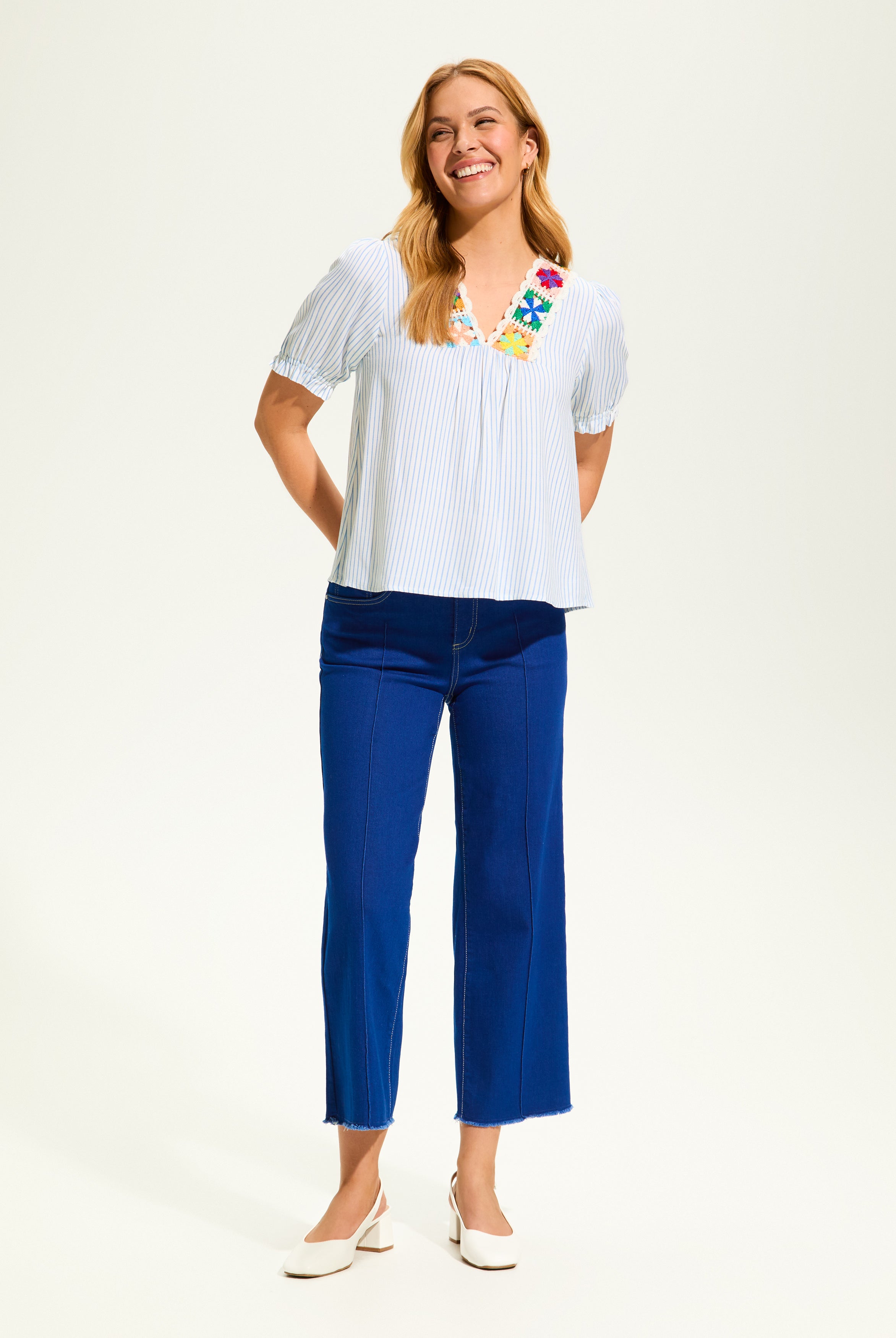 V Neck Crochet Trim Blouse