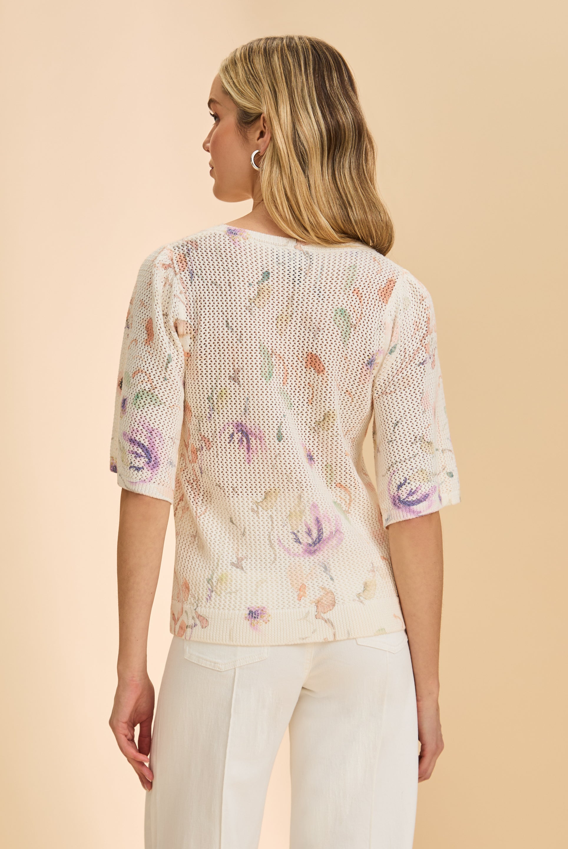 Back view of white/red stripe sweater showing back details and side pockets by French Dressing Jeans (FDJ)